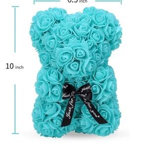 Tiffany Blue rose teddy bear with black ribbon and bow